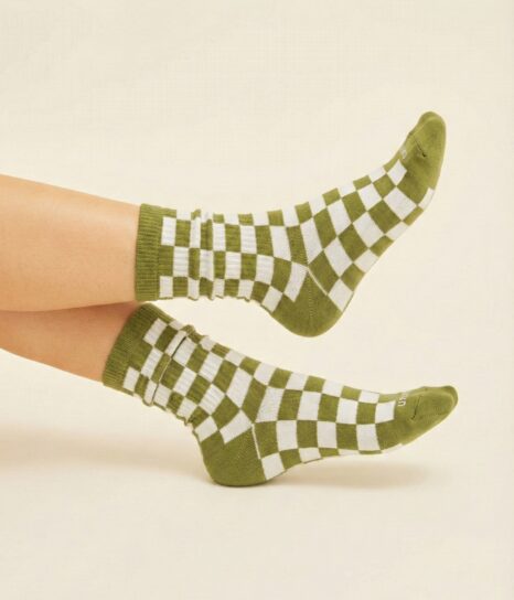 Checkerboard sage green grip socks